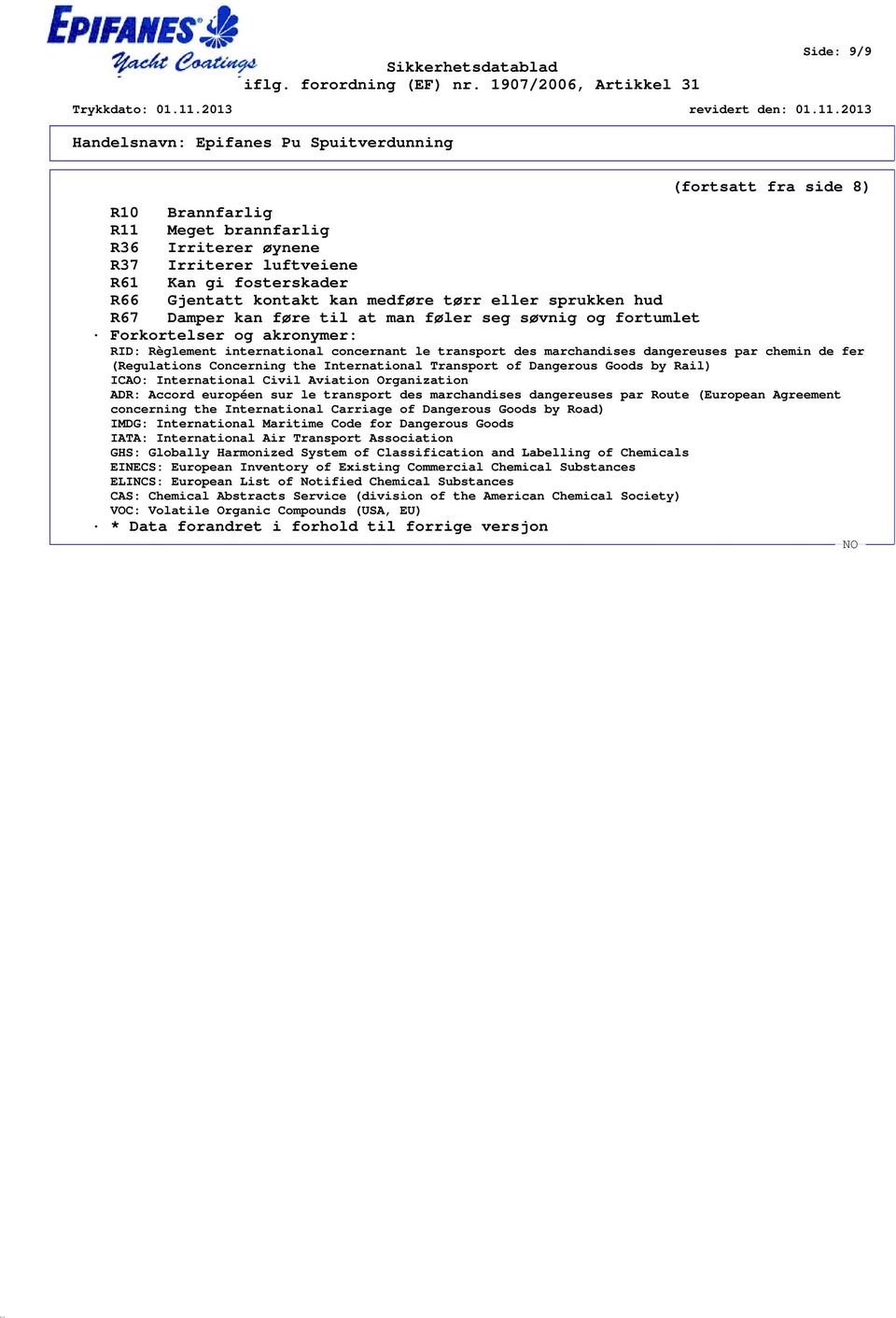 (Regulations Concerning the International Transport of Dangerous Goods by Rail) ICAO: International Civil Aviation Organization ADR: Accord européen sur le transport des marchandises dangereuses par