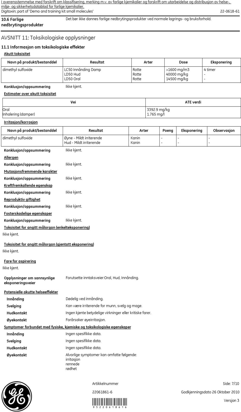 40000 mg/kg - LD50 Oral Rotte 14500 mg/kg - Konklusjon/oppsummering Estimater over akutt toksisitet Oral Inhalering (damper) Irritasjon/korrosjon Vei 3392.9 mg/kg 1.