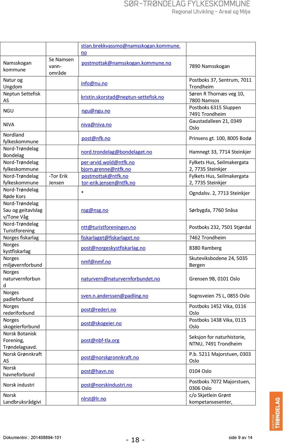 no Gaustadalleen 21, 0349 Oslo Nordland fylkeskommune post@nfk.no Prinsens gt. 100, 8005 Bodø Nord-Trøndelag Bondelag nord.trondelag@bondelaget.