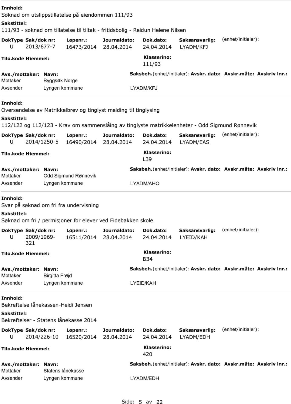 LYADM/EAS L39 Odd Sigmund Rønnevik LYADM/AHO Svar på søknad om fri fra undervisning Søknad om fri / permisjoner for elever ved Eidebakken skole Sak/dok nr: 2009/1969-321 Løpenr.