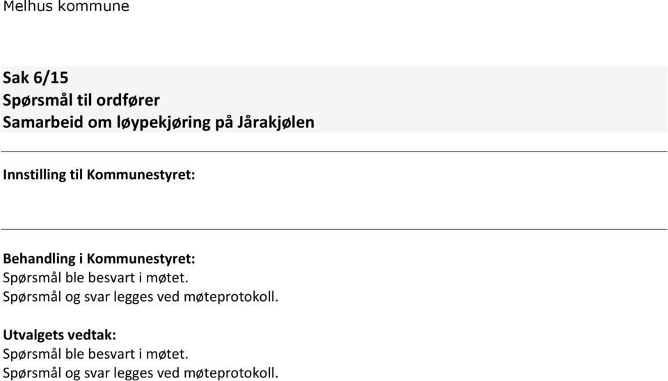 besvart i møtet. Spørsmål og svar legges ved møteprotokoll.