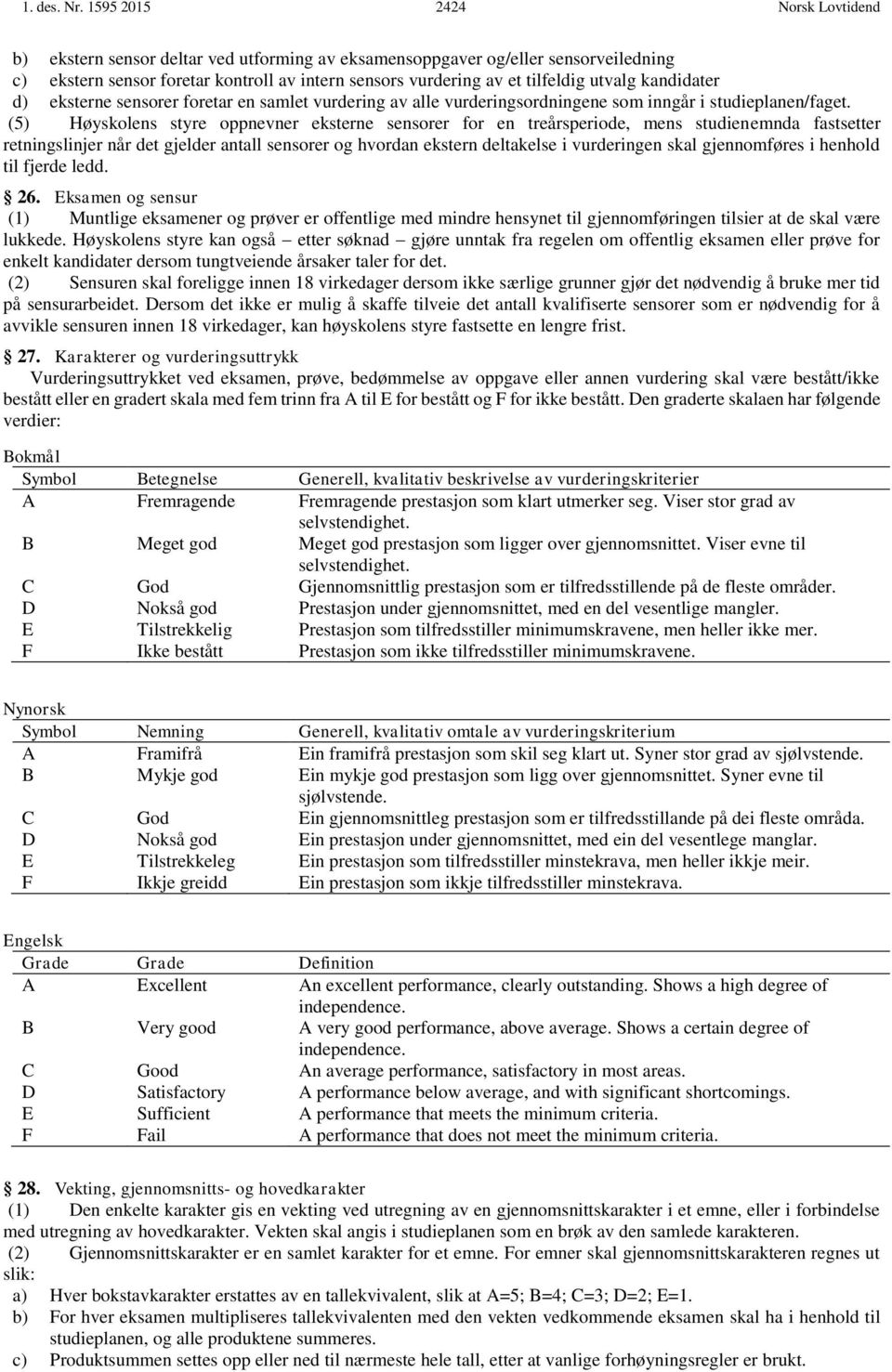 utvalg kandidater d) eksterne sensorer foretar en samlet vurdering av alle vurderingsordningene som inngår i studieplanen/faget.