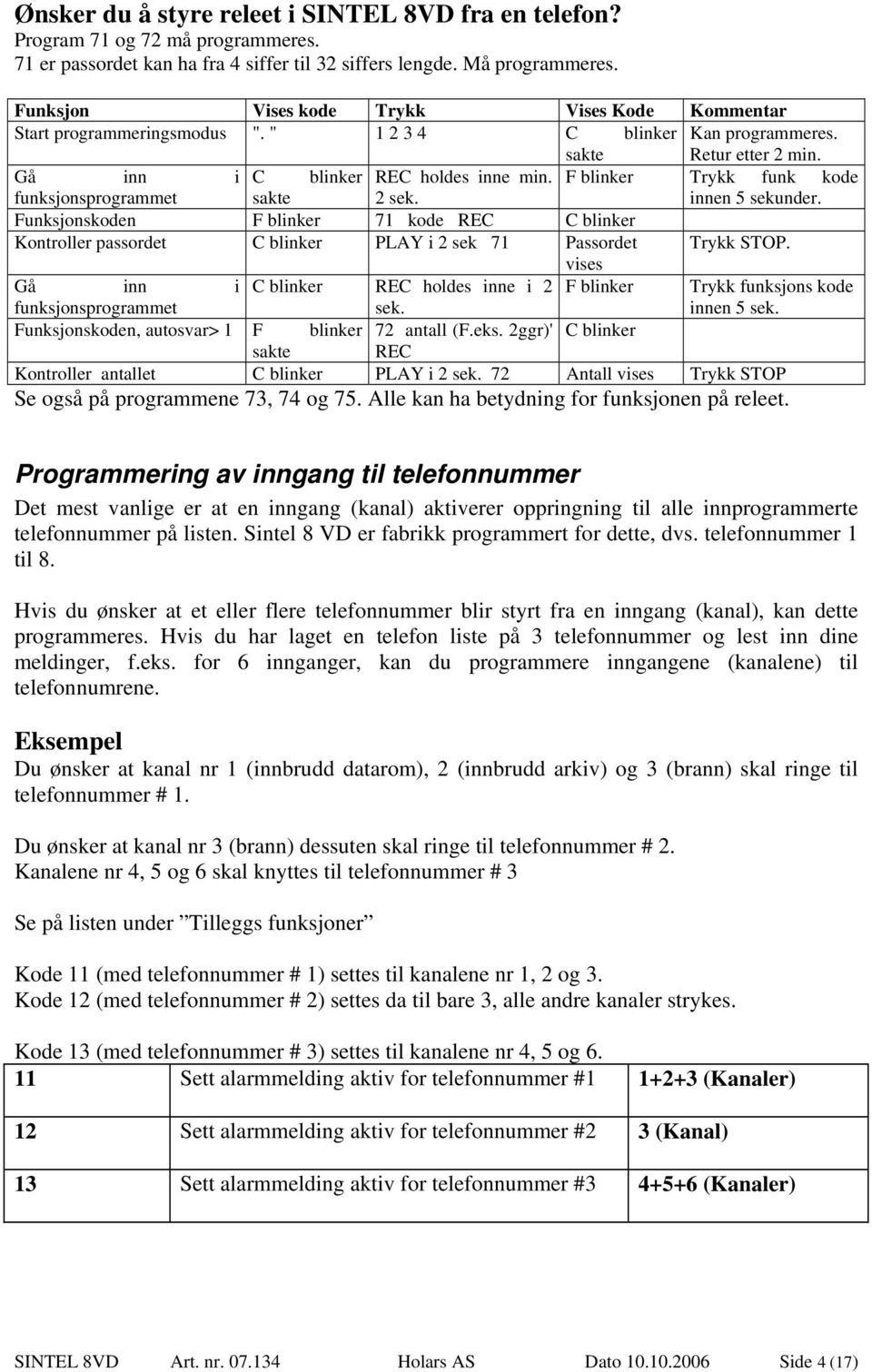 F blinker Trykk funk kode funksjonsprogrammet sakte 2 sek. innen 5 sekunder. Funksjonskoden F blinker 71 kode REC C blinker Kontroller passordet C blinker PLAY i 2 sek 71 Passordet Trykk STOP.