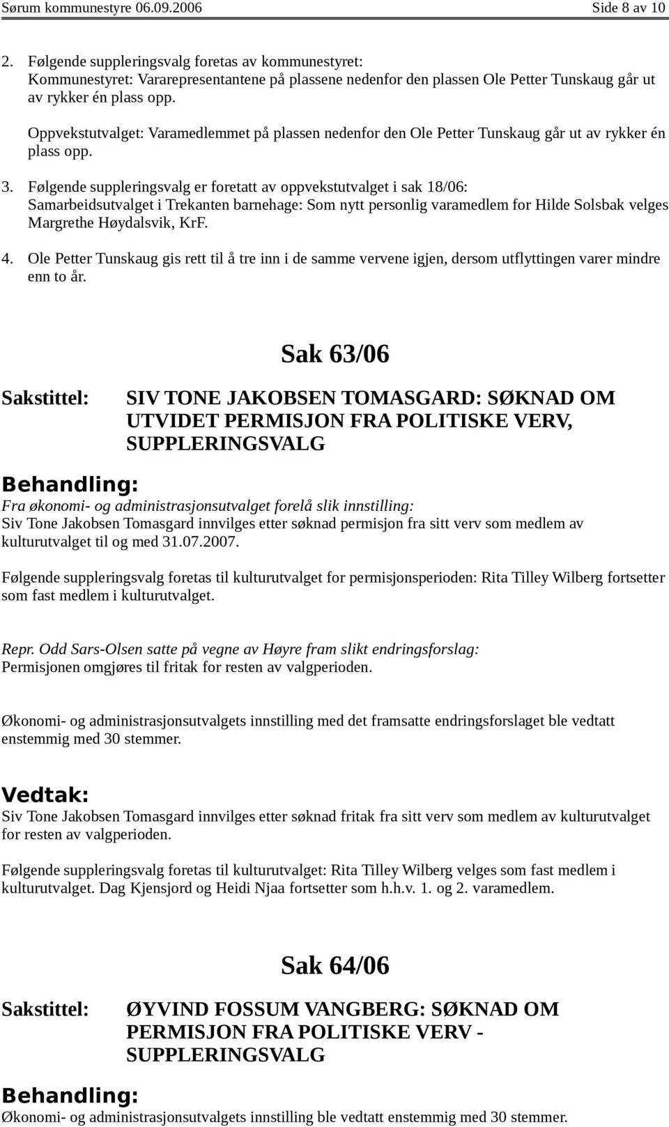 Oppvekstutvalget: Varamedlemmet på plassen nedenfor den Ole Petter Tunskaug går ut av rykker én plass opp. 3.