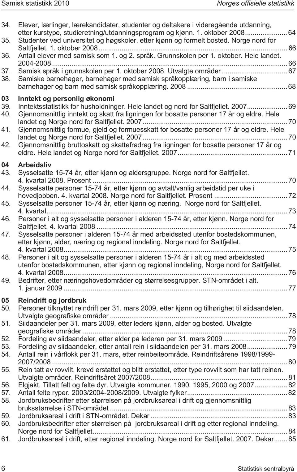 Grunnskolen per. oktober. Hele landet. 2004-2008... 66 37. Samisk språk i grunnskolen per. oktober 2008. Utvalgte områder... 67 38.