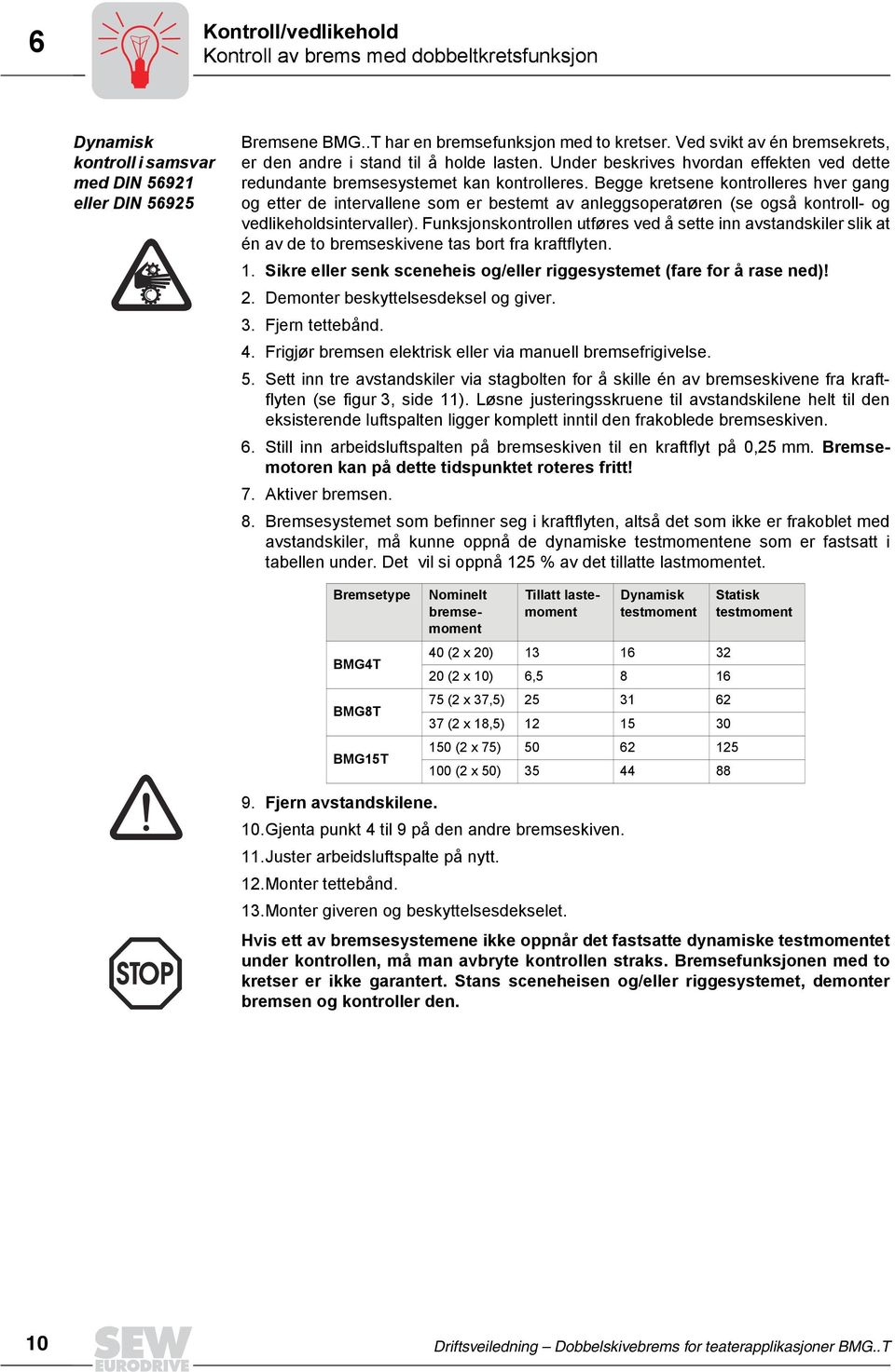 Begge kretsene kontrolleres hver gang og etter de intervallene som er bestemt av anleggsoperatøren (se også kontroll- og vedlikeholdsintervaller).