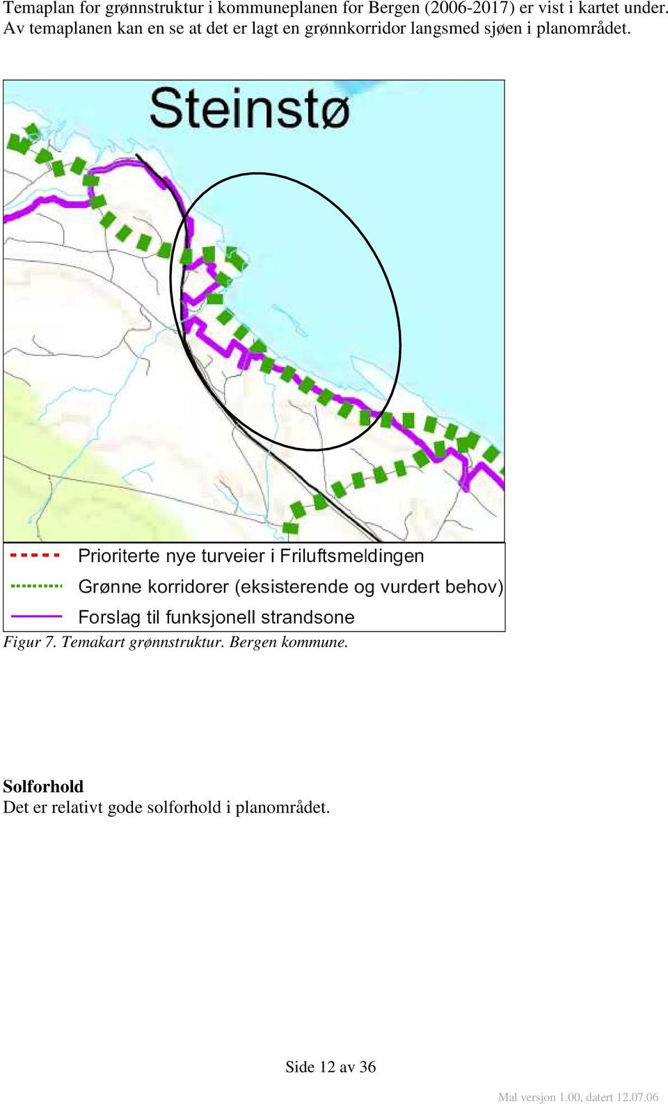 Av temaplanen kan en se at det er lagt en grønnkorridor langsmed sjøen i