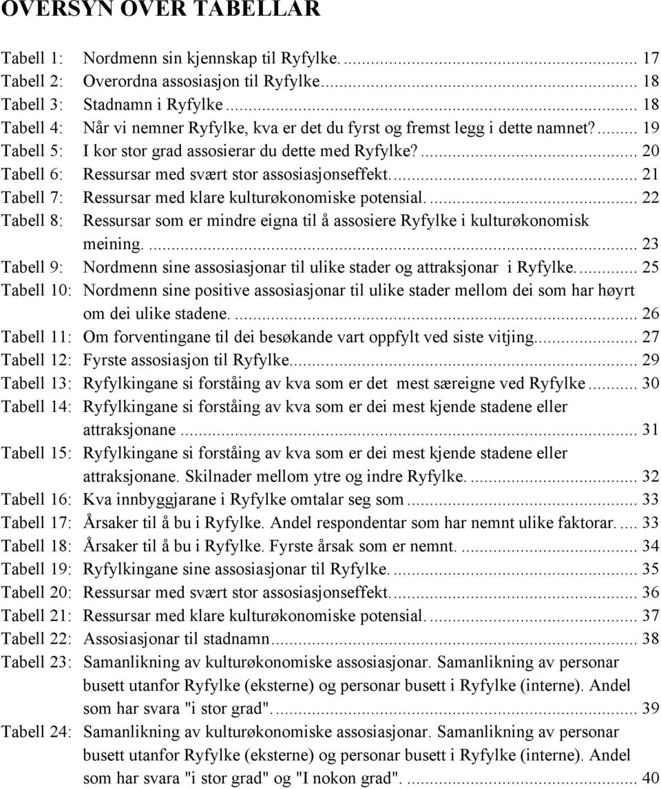 ... 20 Tabell 6: Ressursar med svært stor assosiasjonseffekt... 21 Tabell 7: Ressursar med klare kulturøkonomiske potensial.