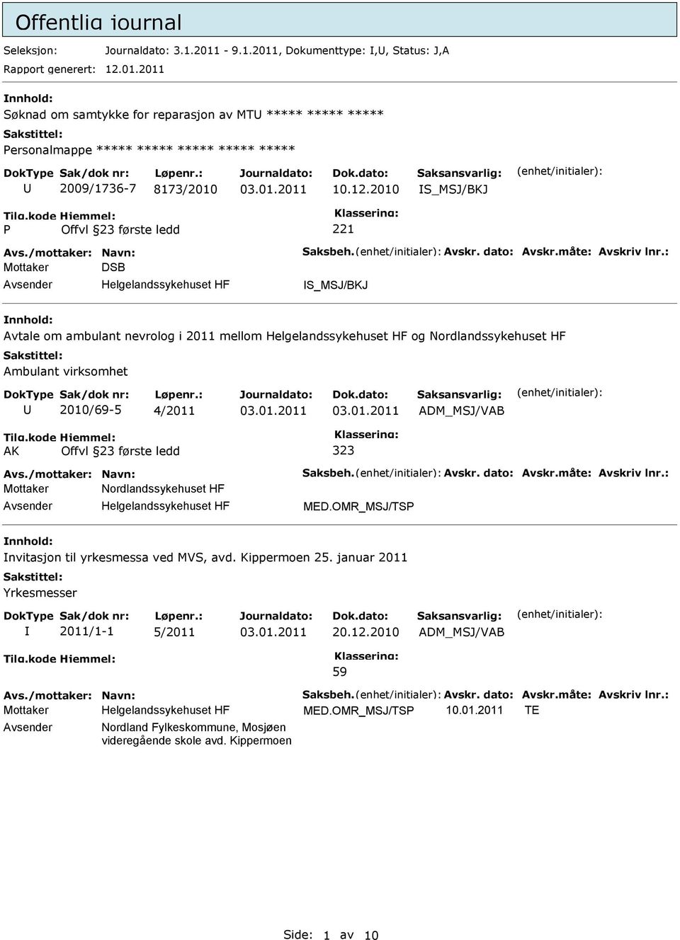 : Mottaker DSB Avsender Helgelandssykehuset HF S_MSJ/BKJ nnhold: Avtale om ambulant nevrolog i 2011 mellom Helgelandssykehuset HF og Nordlandssykehuset HF Ambulant virksomhet 2010/69-5 4/2011 AK 323