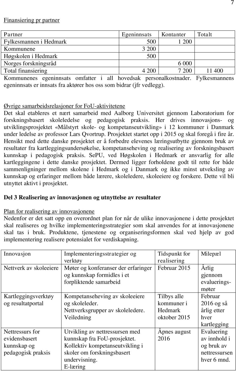 Øvrige samarbeidsrelasjoner for FoU-aktivitetene Det skal etableres et nært samarbeid med Aalborg Universitet gjennom Laboratorium for forskningsbasert skoleledelse og pedagogisk praksis.