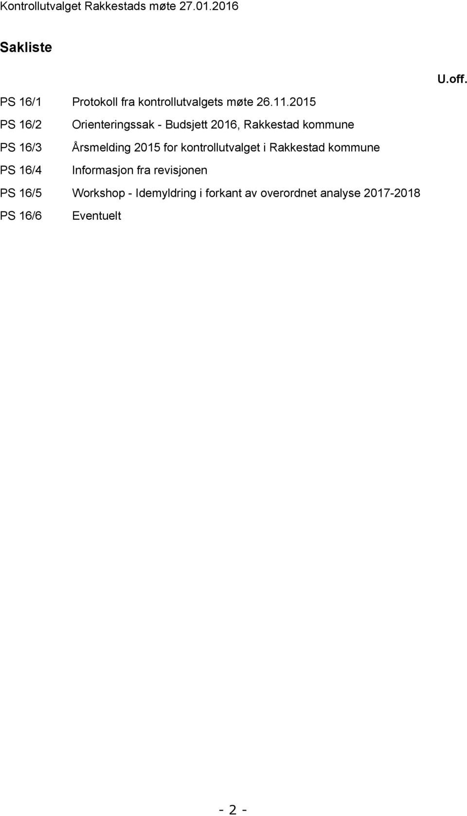 2015 PS 16/2 PS 16/3 PS 16/4 Orienteringssak - Budsjett 2016, Rakkestad kommune Årsmelding