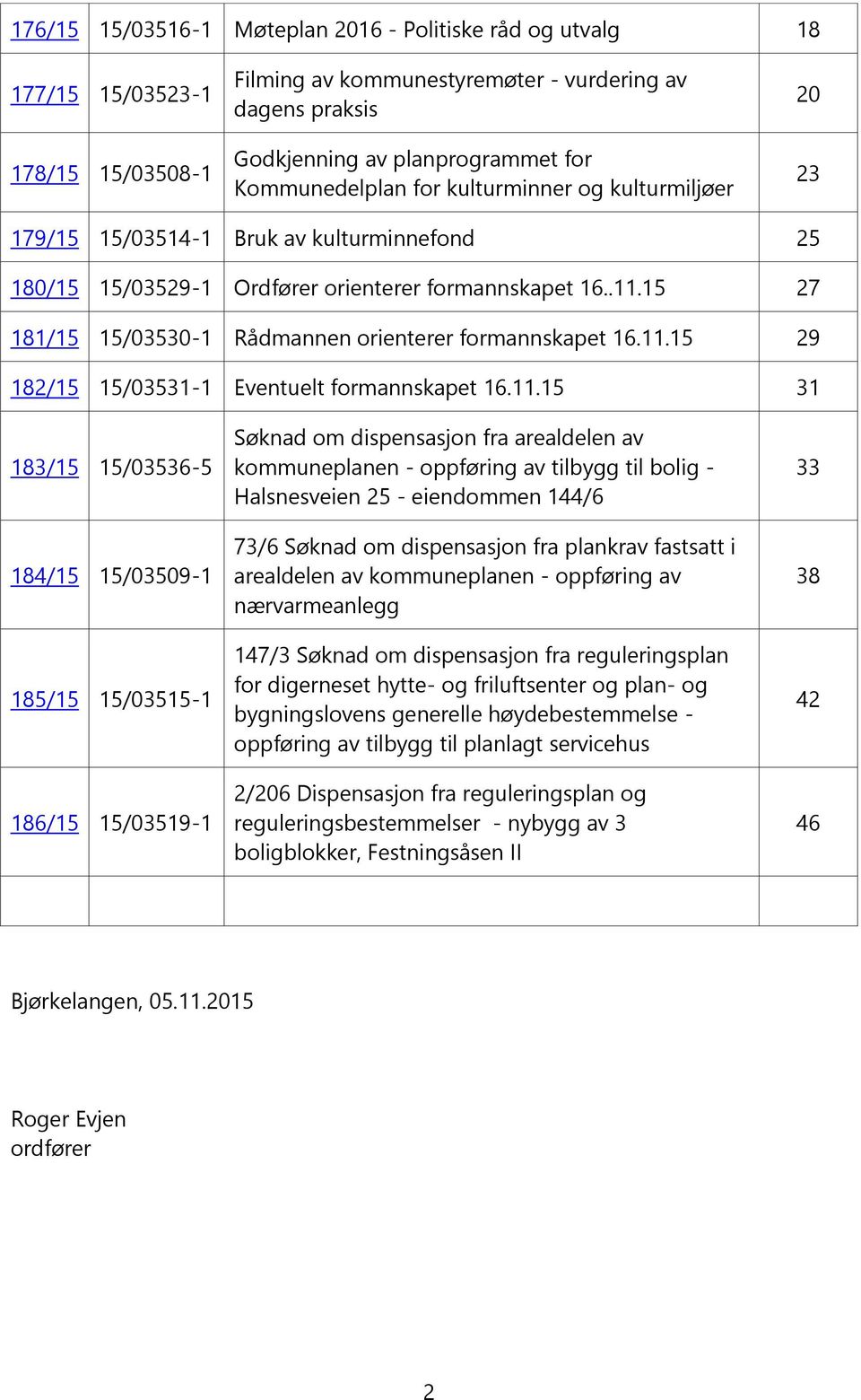 15 27 181/15 15/03530-1 Rådmannen orienterer formannskapet 16.11.