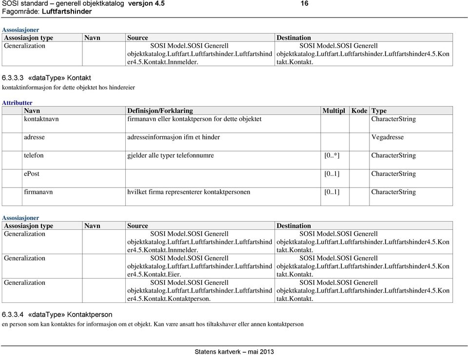 Vegadresse telefon gjelder alle typer telefonnumre [0..*] CharacterString epost [0..1] CharacterString firmanavn hvilket firma representerer kontaktpersonen [0.