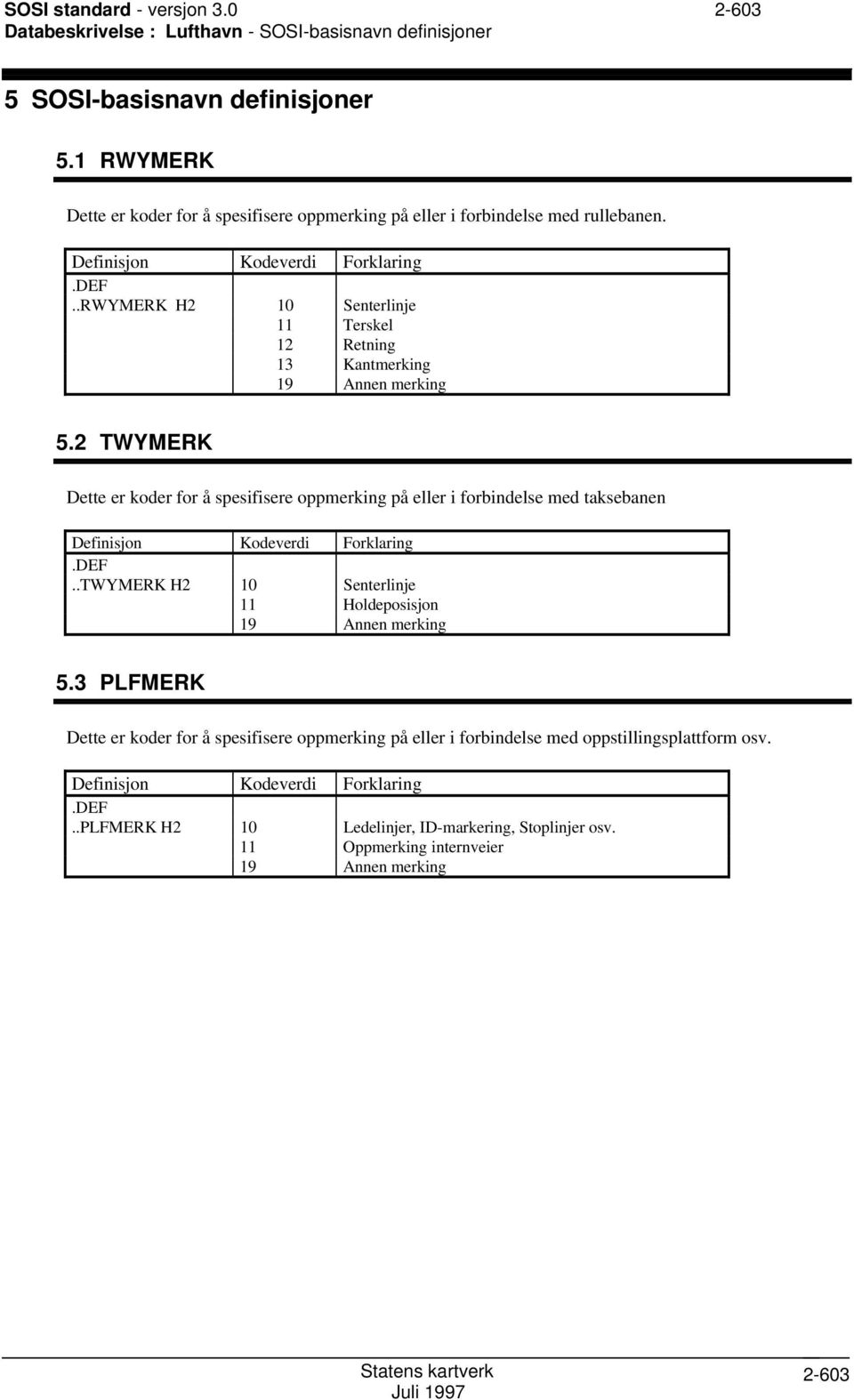 .RWYMERK H2 10 Senterlinje 11 Terskel 12 Retning 13 Kantmerking 19 Annen merking 5.