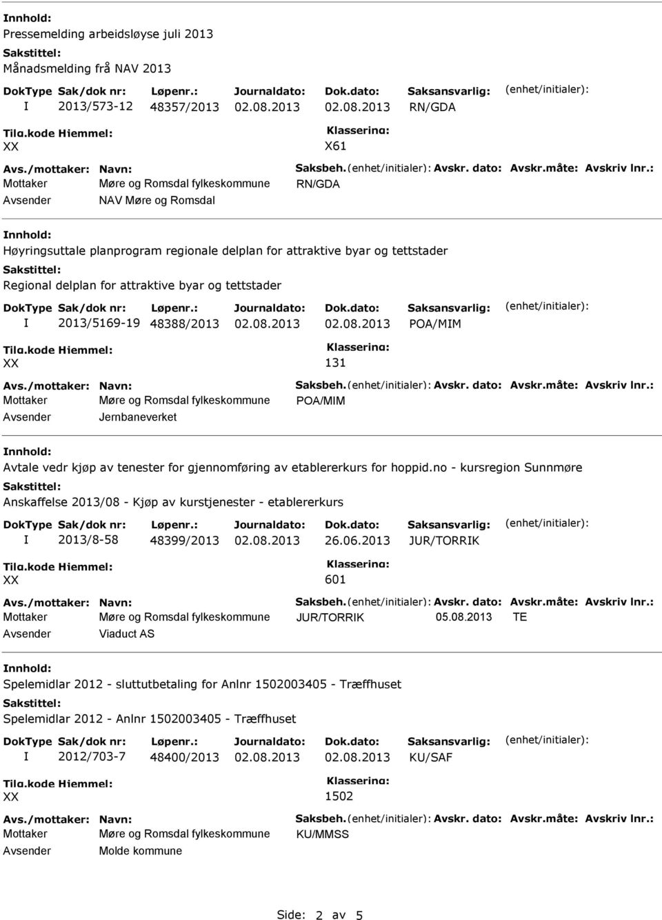 byar og tettstader 2013/5169-19 48388/2013 POA/MM 131 Avs./mottaker: Navn: Saksbeh. Avskr. dato: Avskr.måte: Avskriv lnr.