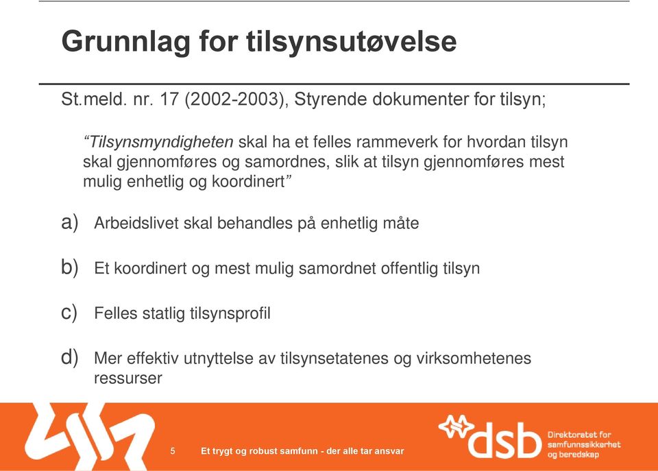 skal gjennomføres og samordnes, slik at tilsyn gjennomføres mest mulig enhetlig og koordinert a) Arbeidslivet skal