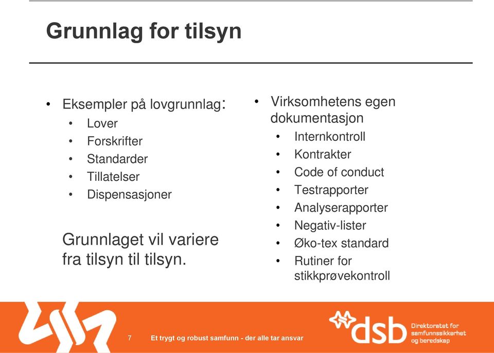 Virksomhetens egen dokumentasjon Internkontroll Kontrakter Code of conduct