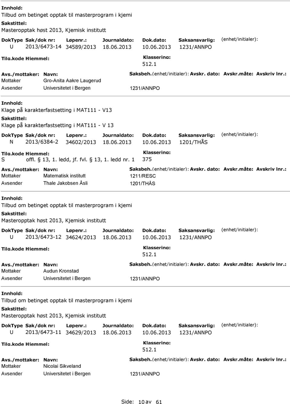 06.2013 1201/THÅ 375 Avs./mottaker: avn: aksbeh. Avskr. dato: Avskr.måte: Avskriv lnr.