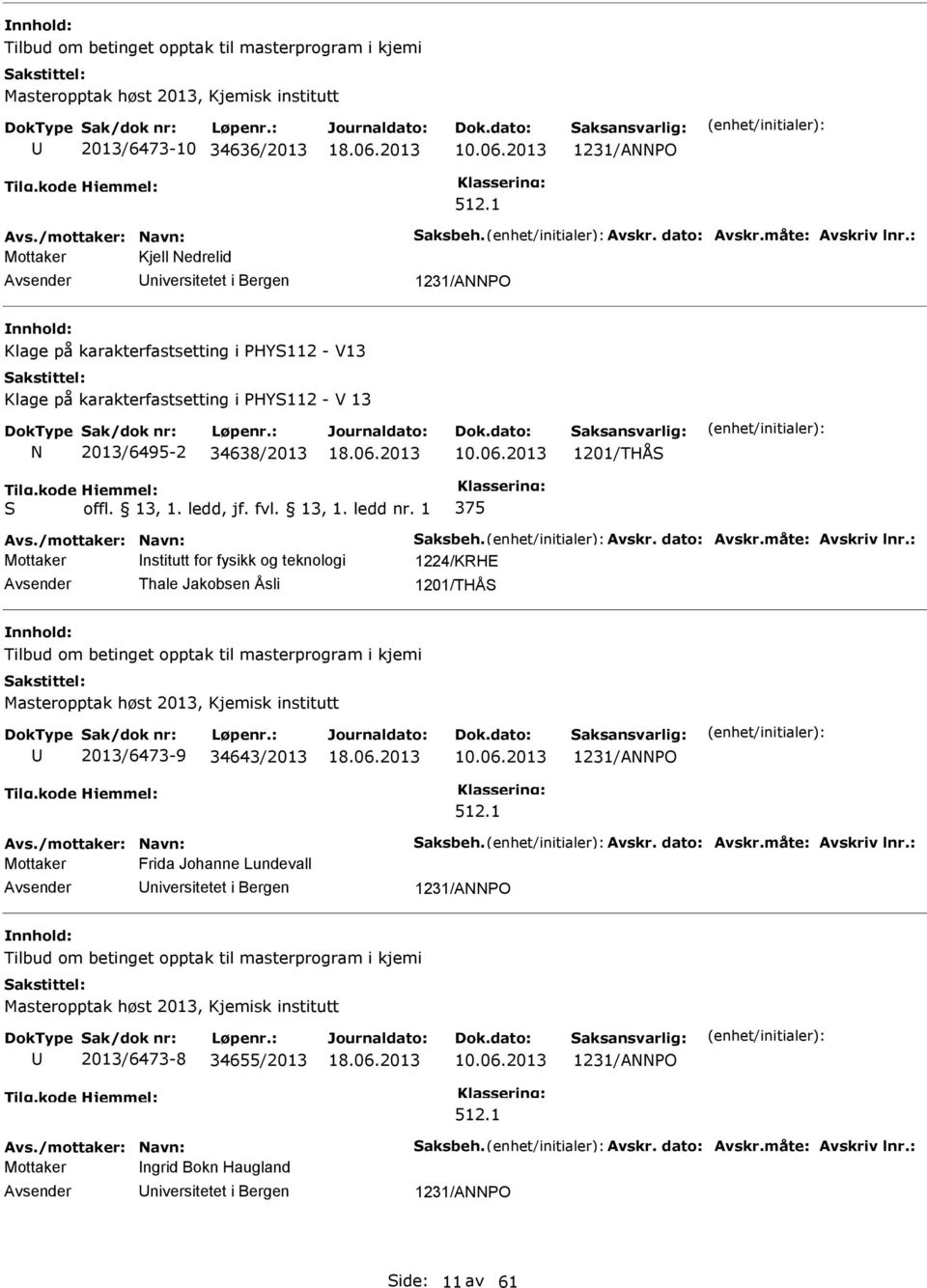 2013 1201/THÅ 375 Avs./mottaker: avn: aksbeh. Avskr. dato: Avskr.måte: Avskriv lnr.