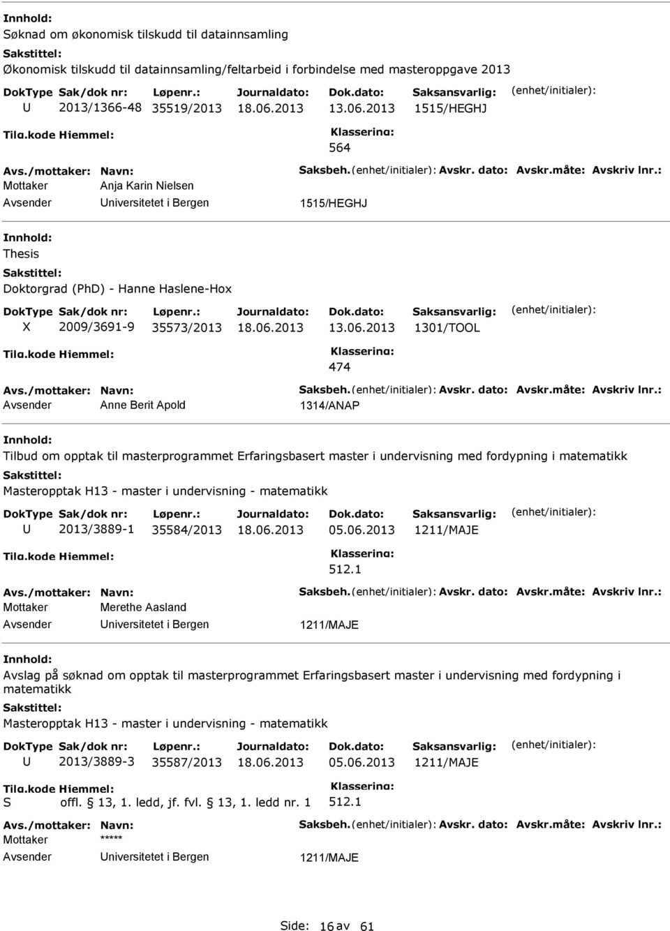 2013 1301/TOOL 474 Avs./mottaker: avn: aksbeh. Avskr. dato: Avskr.måte: Avskriv lnr.