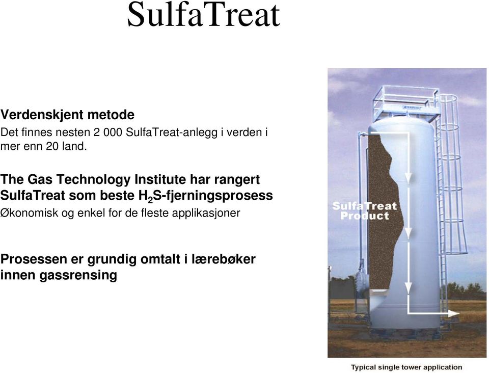 The Gas Technology Institute har rangert SulfaTreat som beste H 2