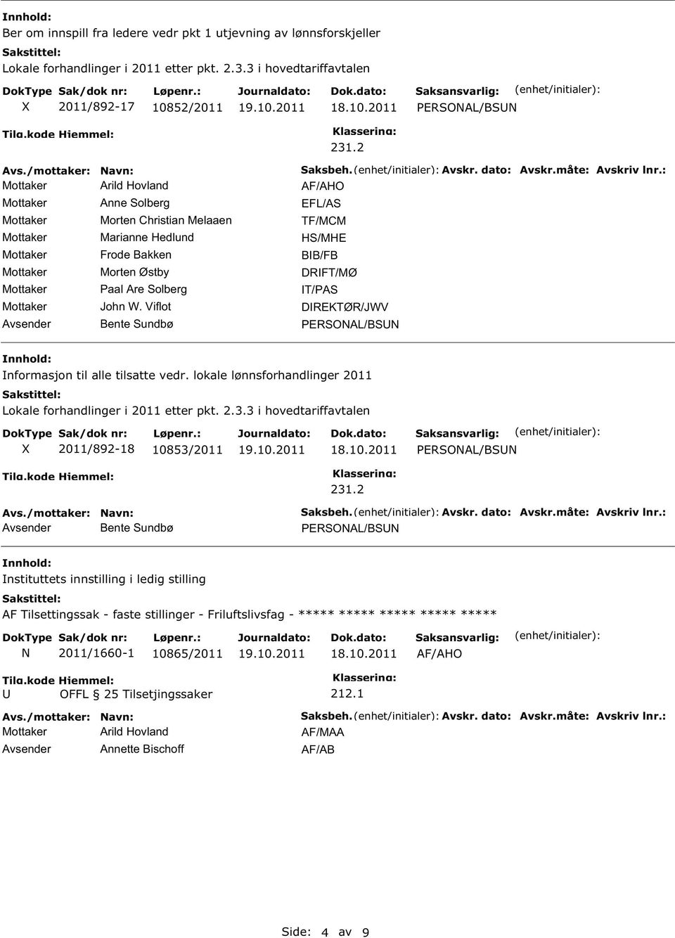 Østby Mottaker Paal Are olberg Mottaker John W. Viflot Avsender Bente undbø 231.2 AF/AHO EFL/A TF/MCM H/MHE BB/FB DRFT/MØ T/PA DREKTØR/JWV PERONAL/BN nformasjon til alle tilsatte vedr.