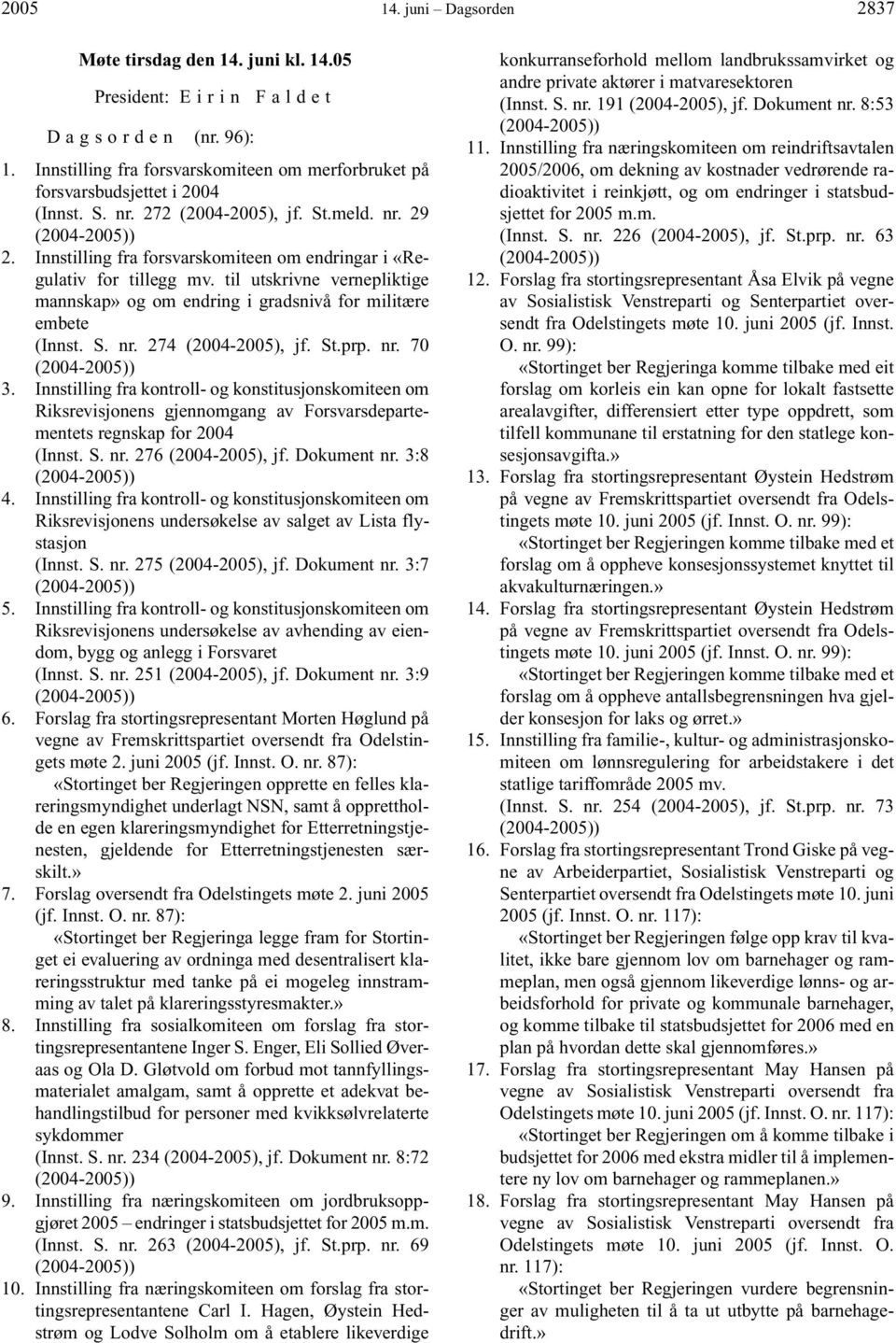 Innstilling fra forsvarskomiteen om endringar i «Regulativ for tillegg mv. til utskrivne vernepliktige mannskap» og om endring i gradsnivå for militære embete (Innst. S. nr. 274 (2004-2005), jf. St.