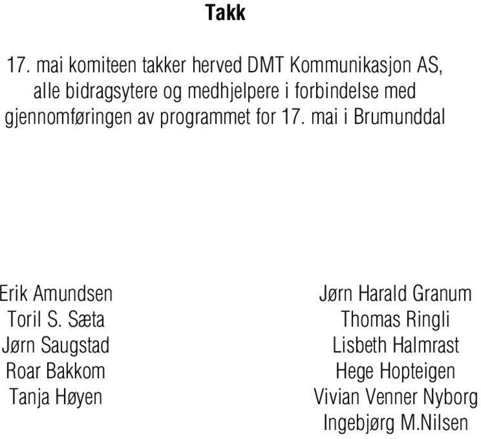 forbindelse med gjennomføringen av programmet for 17.