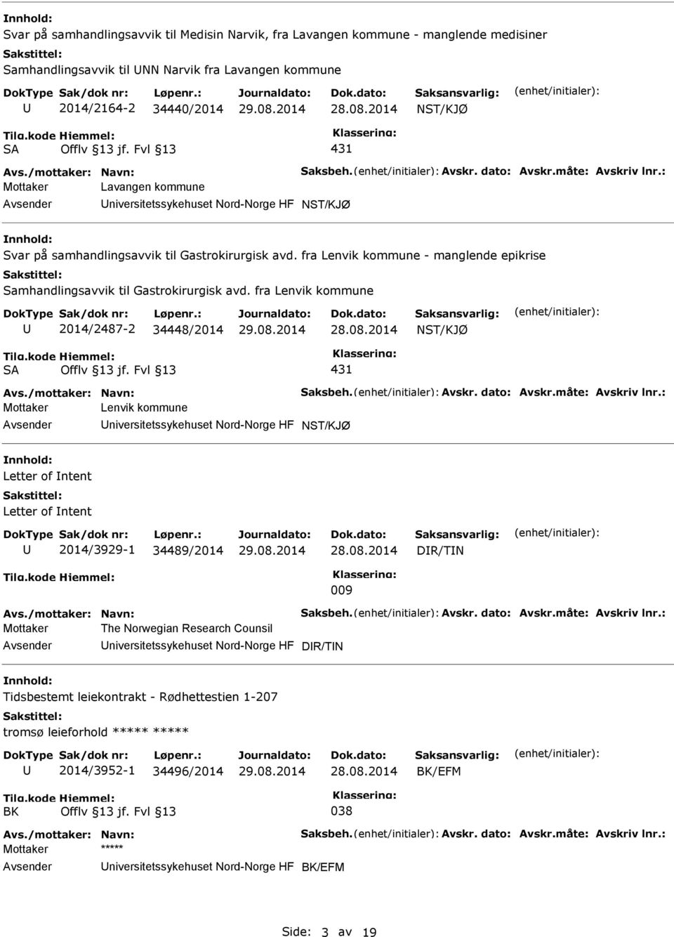 fra Lenvik kommune - manglende epikrise Samhandlingsavvik til Gastrokirurgisk avd. fra Lenvik kommune 2014/2487-2 34448/2014 SA Offlv 13 jf.