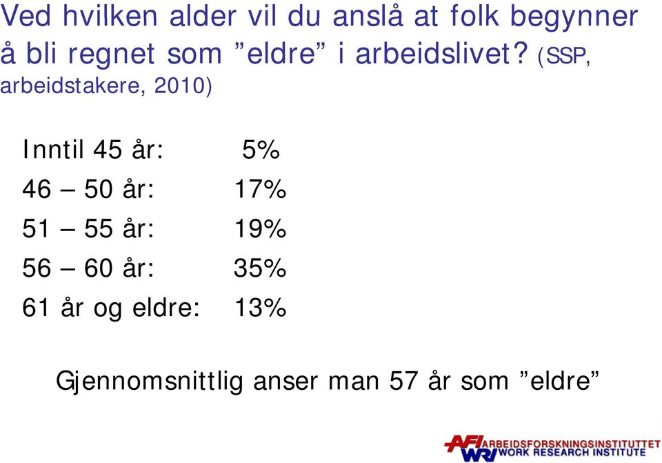 (SSP, arbeidstakere, 2010) Inntil 45 år: 5% 46 50 år: 17%