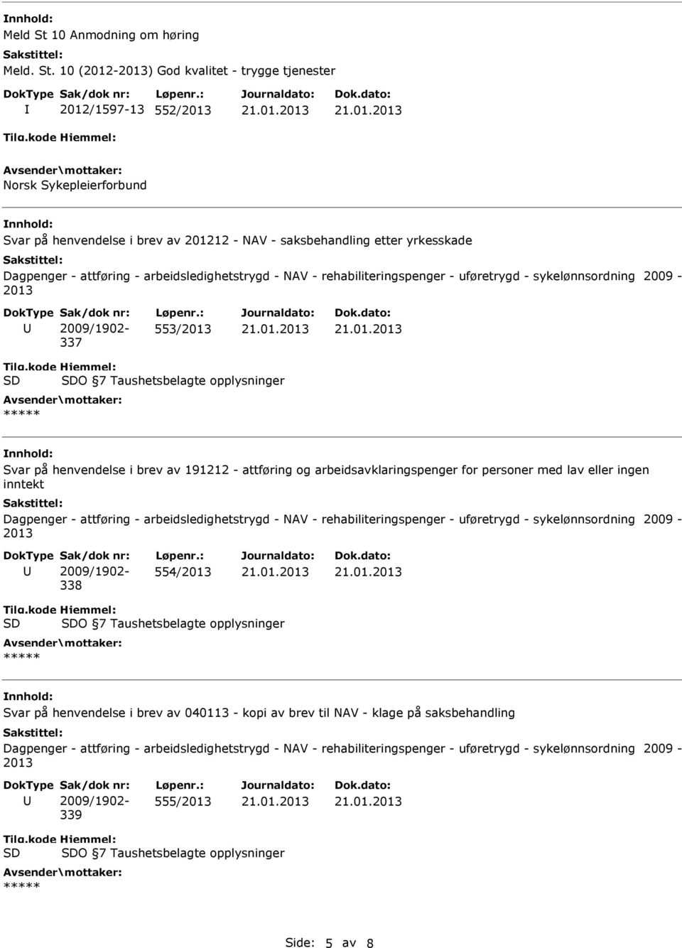 10 (2012-) God kvalitet - trygge tjenester 2012/1597-13 552/ Norsk Sykepleierforbund Svar på henvendelse i brev av 201212 - NAV -