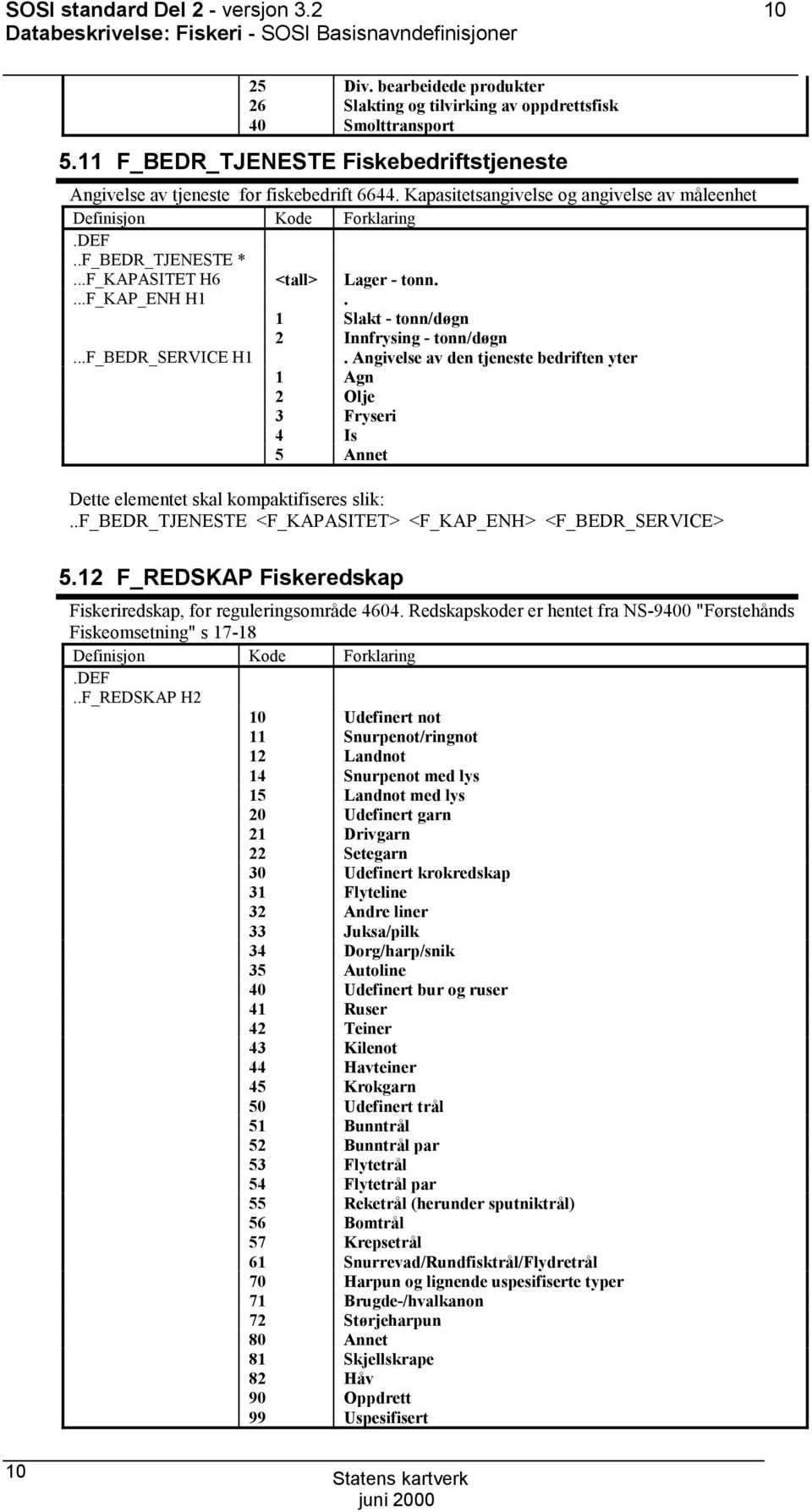 ...f_kap_enh H1. 1 Slakt - tonn/døgn 2 Innfrysing - tonn/døgn...f_bedr_service H1. Angivelse av den tjeneste bedriften yter 1 Agn 2 lje 3 Fryseri 4 Is 5 Annet.