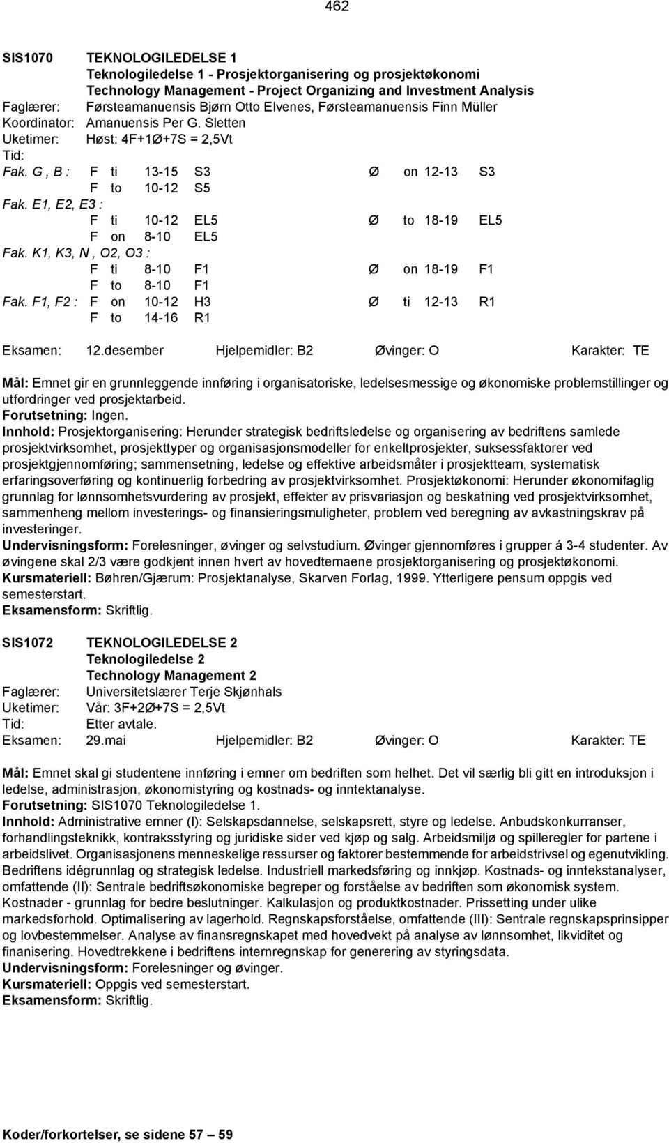 K1, K3, N, O2, O3 : F ti 8-10 F1 Ø on 18-19 F1 F to 8-10 F1 Fak. F1, F2 : F on 10-12 H3 Ø ti 12-13 R1 F to 14-16 R1 Eksamen: 12.