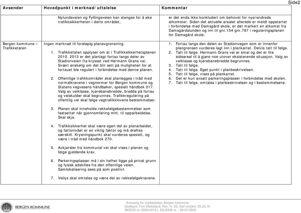 Svært ønskelig om det blir sett på muligheten for at fortauet ble regulert i forbindelse med denne planen. 2.