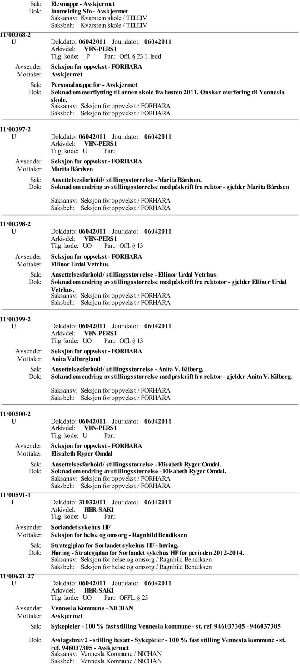 dato: Seksjon for oppvekst - FORHARA Marita Bårdsen Ansettelsesforhold / stillingsstørrelse - Marita Bårdsen.