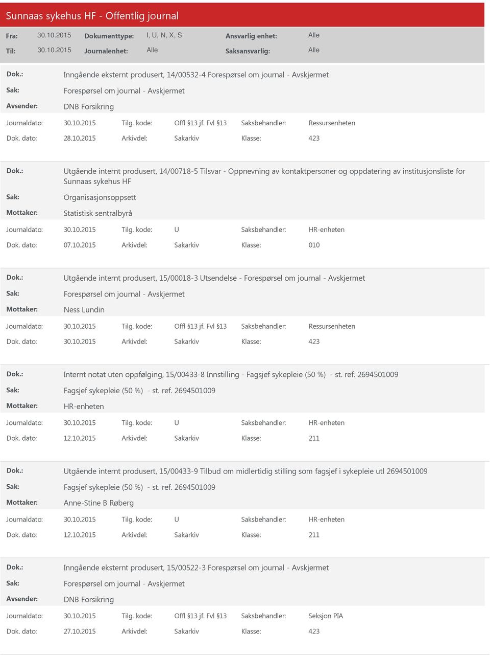 2015 Arkivdel: Sakarkiv 010 tgående internt produsert, 15/00018-3 tsendelse - Forespørsel om journal - Forespørsel om journal - Ness Lundin Dok.