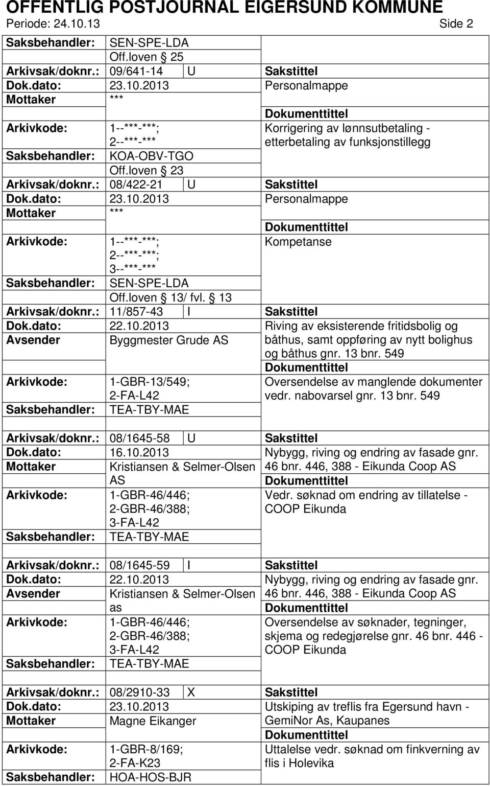 2013 Riving av eksisterende fritidsbolig og Avsender Byggmester Grude AS båthus, samt oppføring av nytt bolighus og båthus gnr. 13 bnr. 549 1-GBR-13/549; Oversendelse av manglende dokumenter vedr.