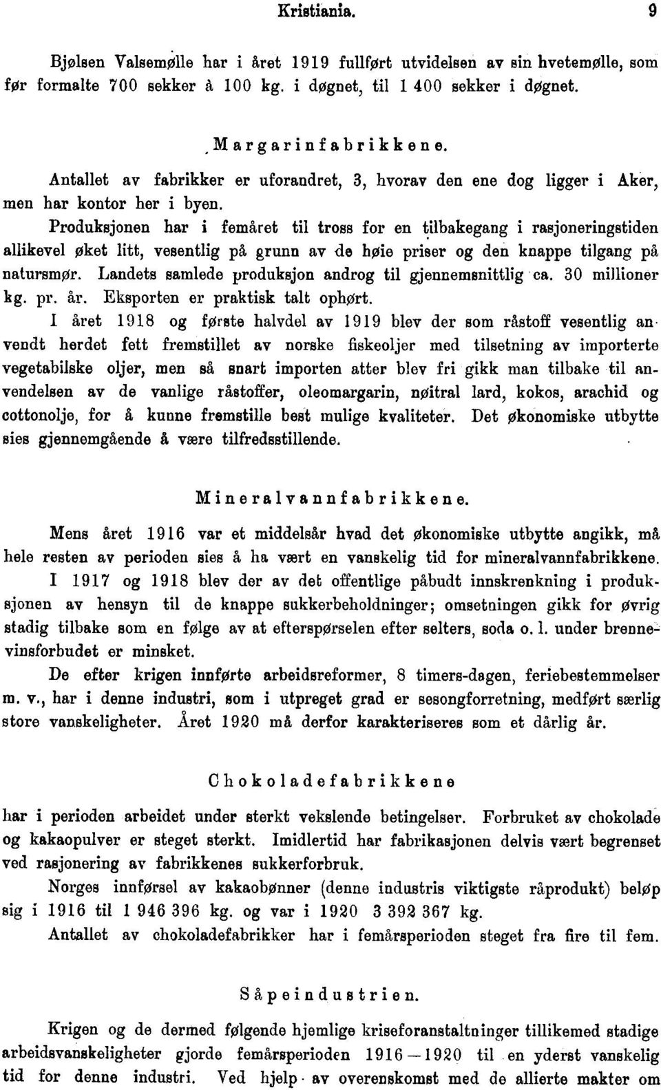 Produksjonen har i femåret til tross for en tilbakegang i rasjoneringstiden allikevel øket litt, vesentlig på grunn av de høie priser og den knappe tilgang på natursmør.