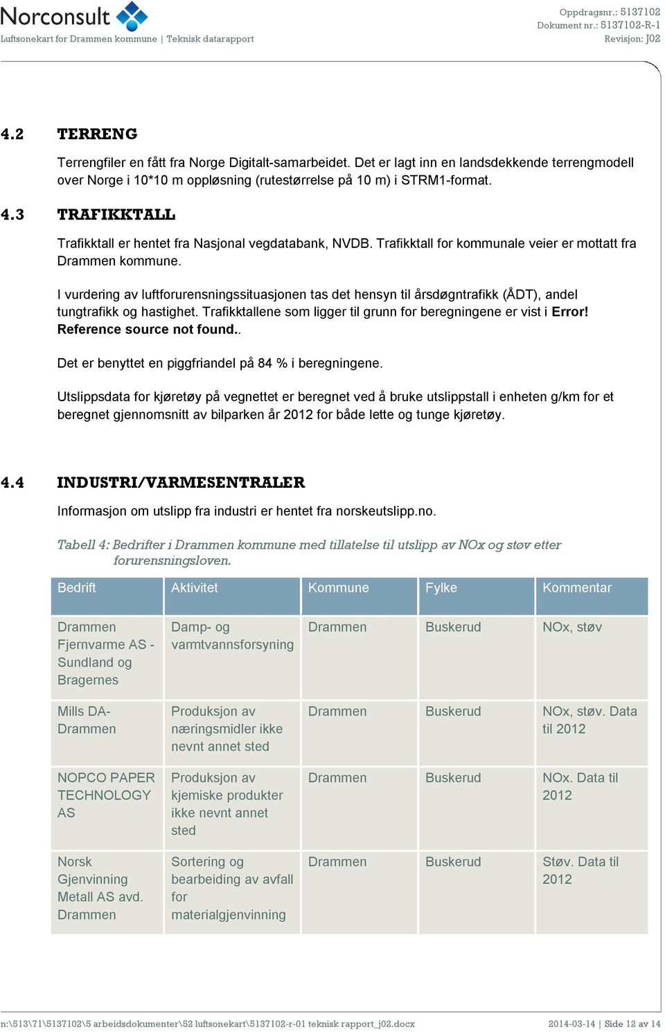 I vurdering av luftforurensningssituasjonen tas det hensyn til årsdøgntrafikk (ÅDT), andel tungtrafikk og hastighet. Trafikktallene som ligger til grunn for beregningene er vist i Error!