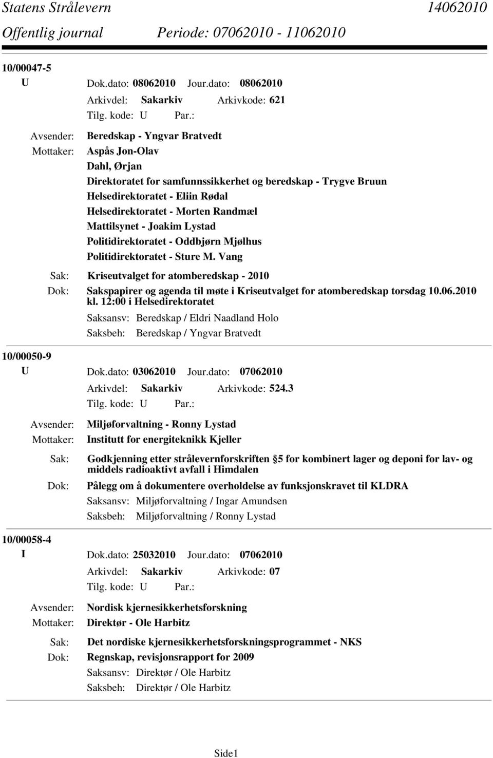 Helsedirektoratet - Morten Randmæl Mattilsynet - Joakim Lystad Politidirektoratet - Oddbjørn Mjølhus Politidirektoratet - Sture M.