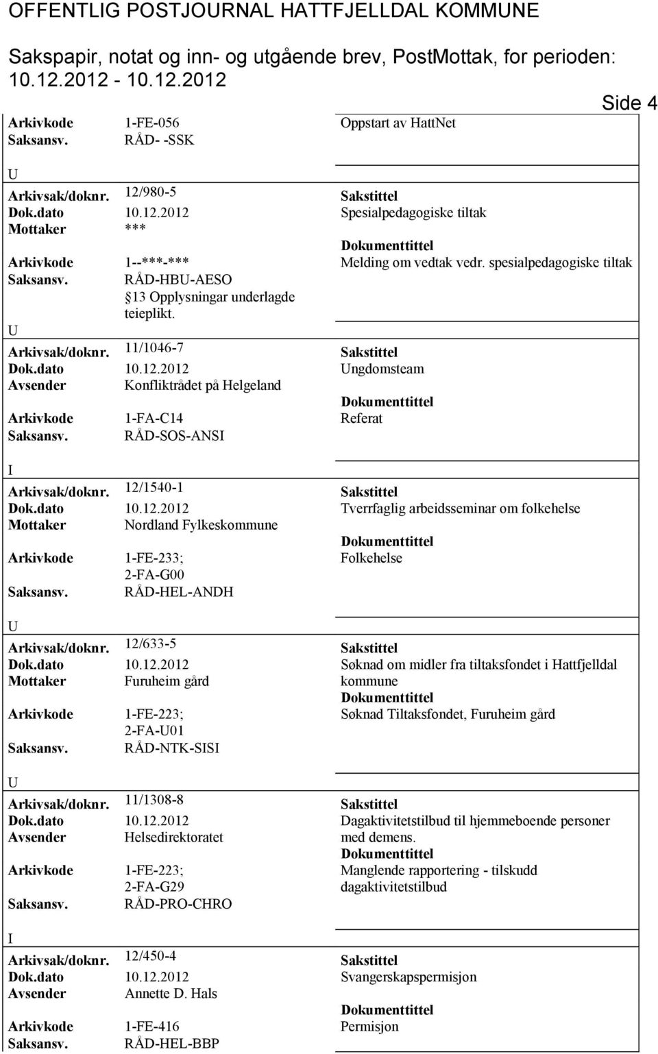 RÅD-SOS-ANS Arkivsak/doknr. 12/1540-1 Sakstittel Dok.dato 10.12.2012 Tverrfaglig arbeidsseminar om folkehelse Mottaker Nordland Fylkes Arkivkode 1-FE-233; Folkehelse 2-FA-G00 Saksansv.