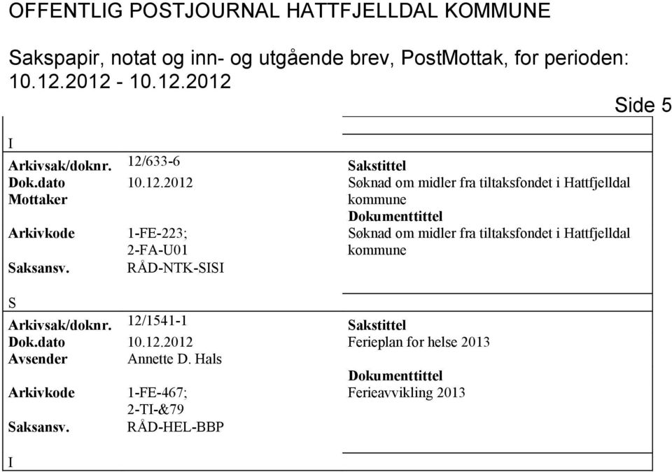 Saksansv. RÅD-NTK-SS S Arkivsak/doknr. 12/