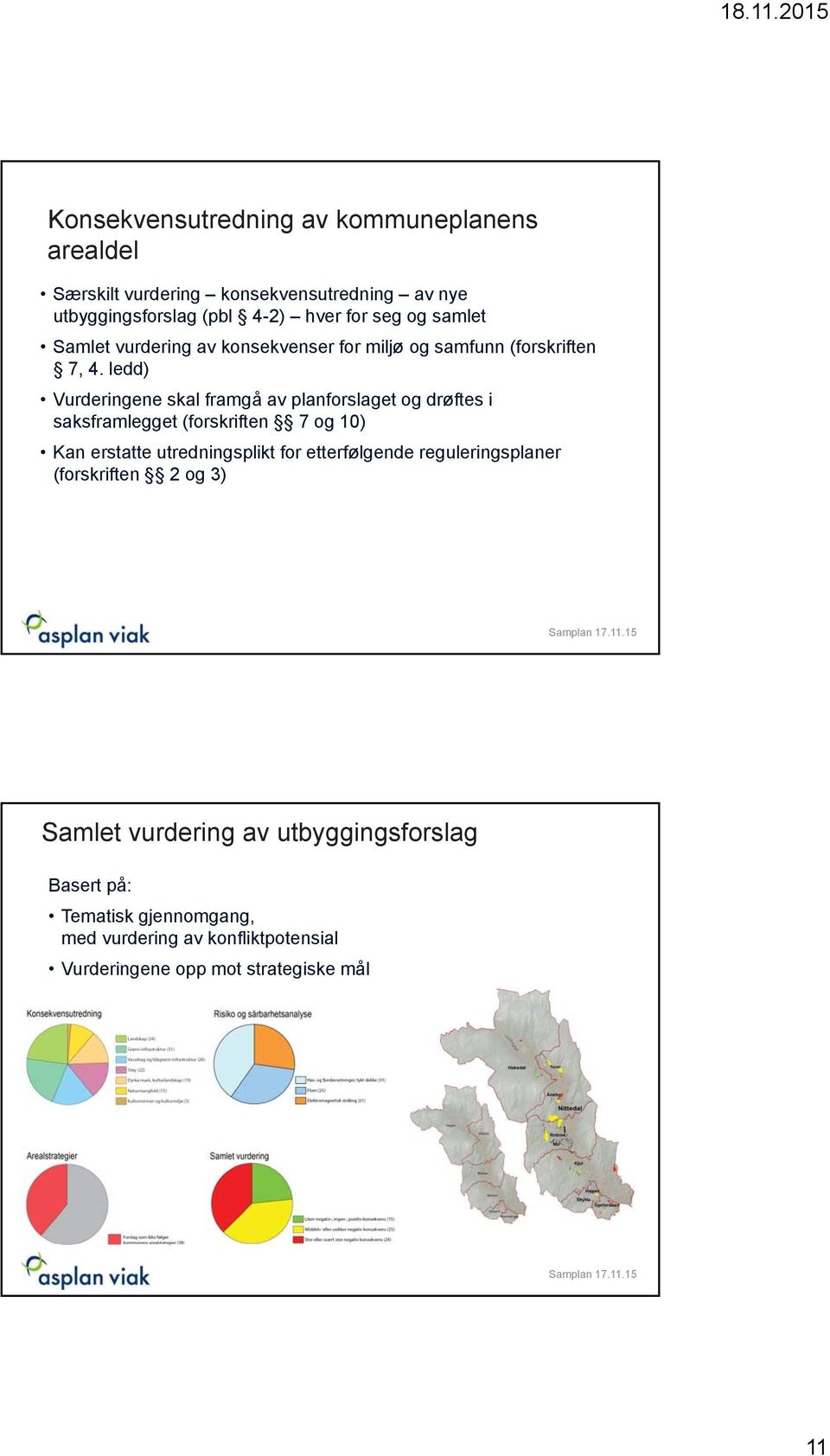 ledd) Vurderingene skal framgå av planforslaget og drøftes i saksframlegget (forskriften 7 og 10) Kan erstatte utredningsplikt for