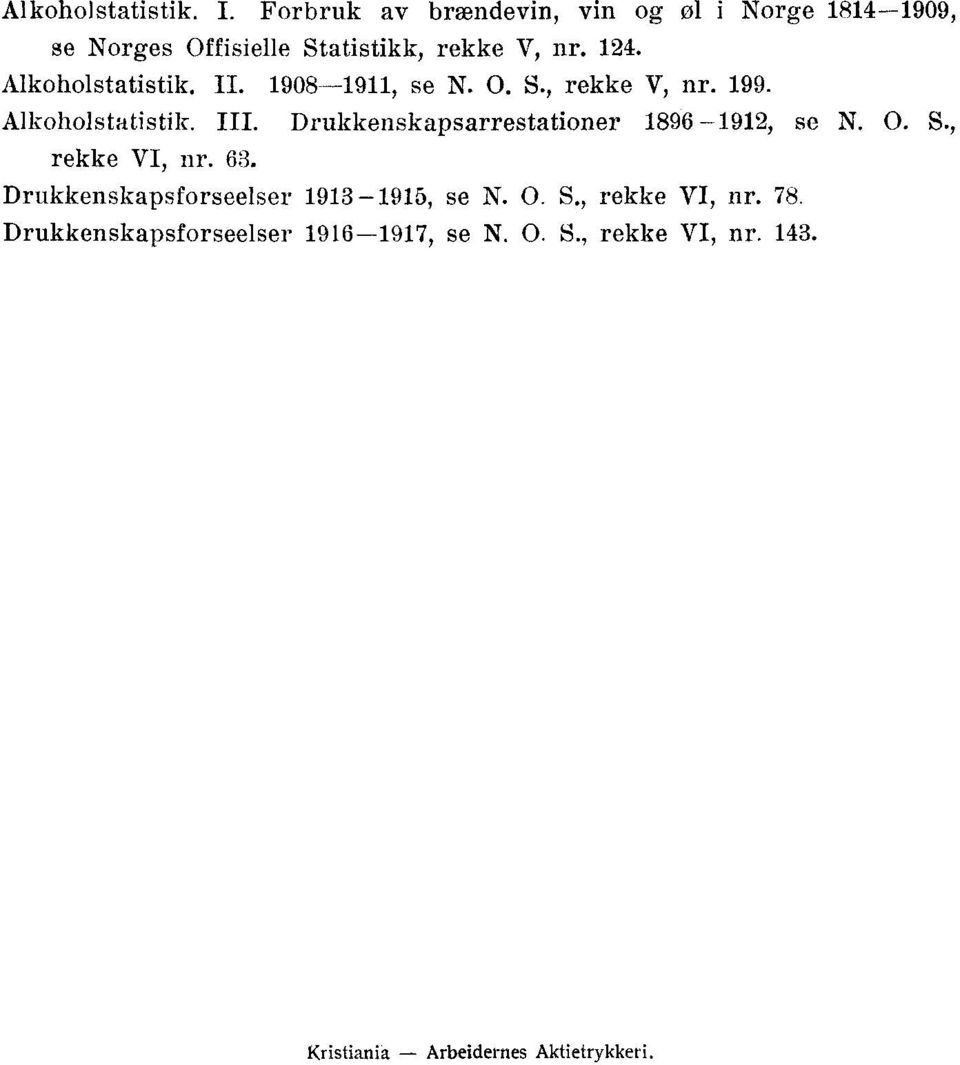 Alkoholstatistik. II. 1908-1911, se N. 0. S., rekke V, nr. 199. Alkoholstatistik. III.