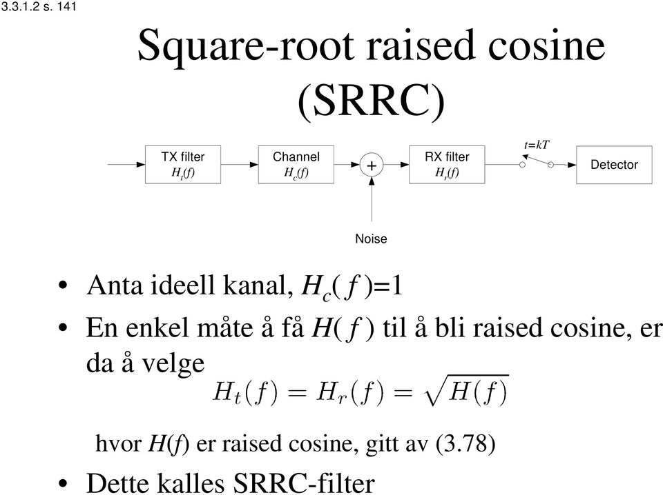 + RX filter H r (f) t=kt Detector Noise Anta ideell kanal, H c ( f )=1