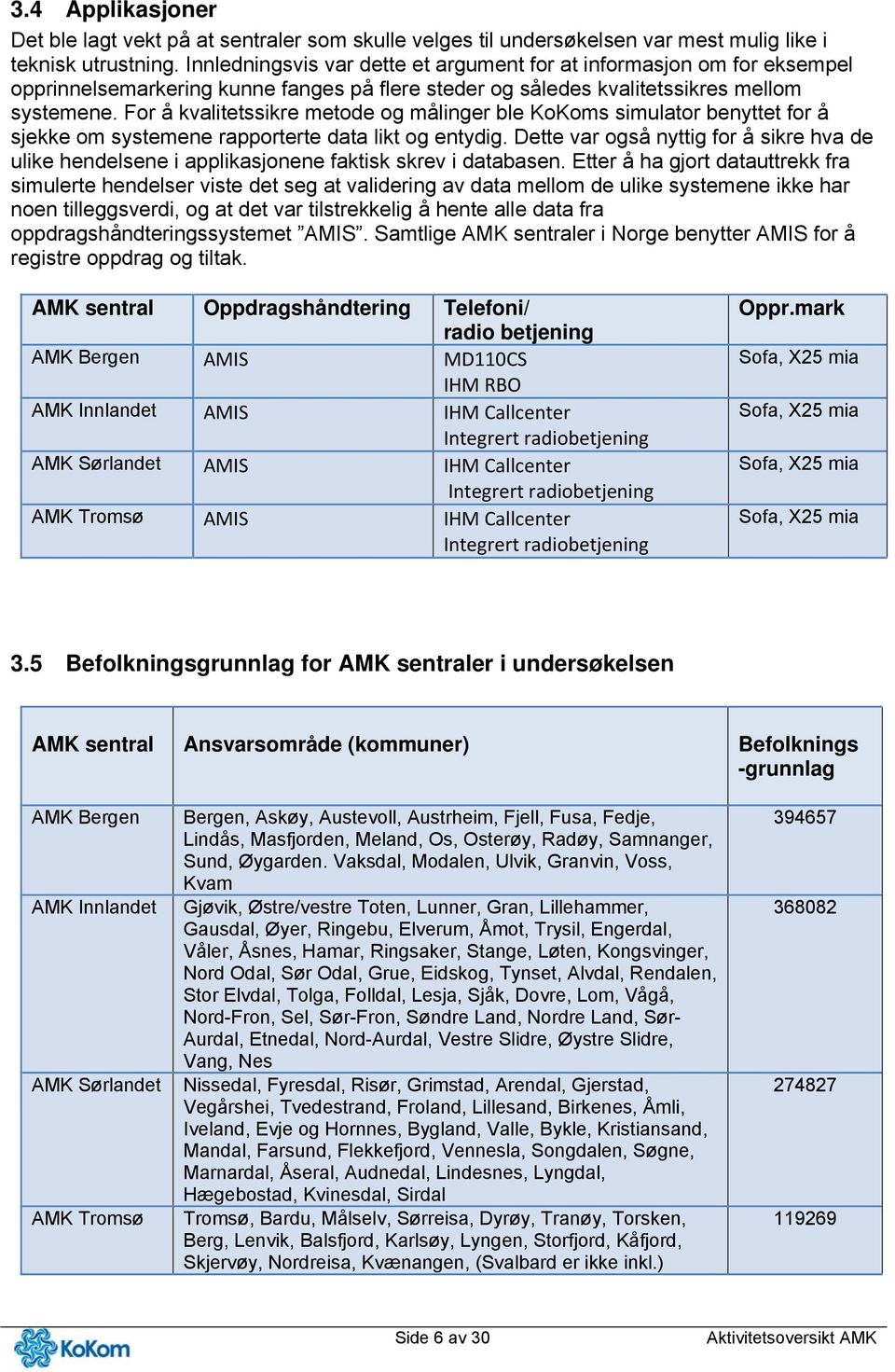 For å kvalitetssikre metode og målinger ble KoKoms simulator benyttet for å sjekke om systemene rapporterte data likt og entydig.