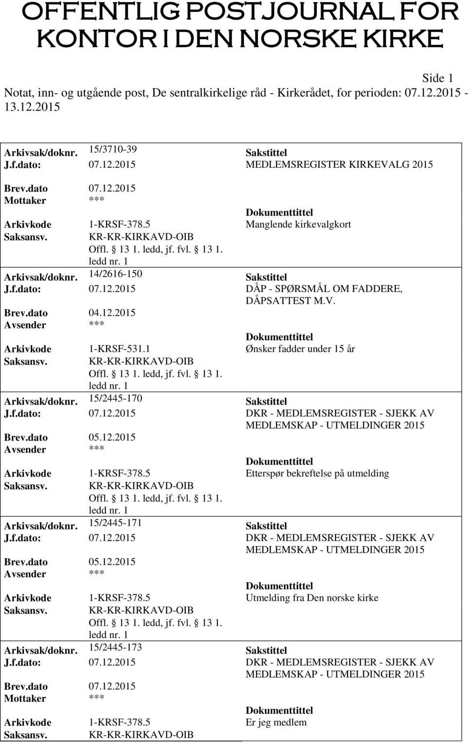 dato 05.12.2015 Arkivkode 1-KRSF-378.5 Etterspør bekreftelse på utmelding Arkivsak/doknr. 15/2445-171 Sakstittel J.f.dato: 07.12.2015 DKR - MEDLEMSREGISTER - SJEKK AV MEDLEMSKAP - UTMELDINGER 2015 Brev.