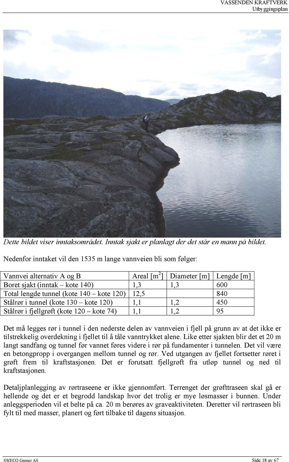 kote 12) 12,5 84 Stålrør i tunnel (kote 13 kote 12) 1,1 1,2 45 Stålrør i fjellgrøft (kote 12 kote 74) 1,1 1,2 95 Det må legges rør i tunnel i den nederste delen av vannveien i fjell på grunn av at