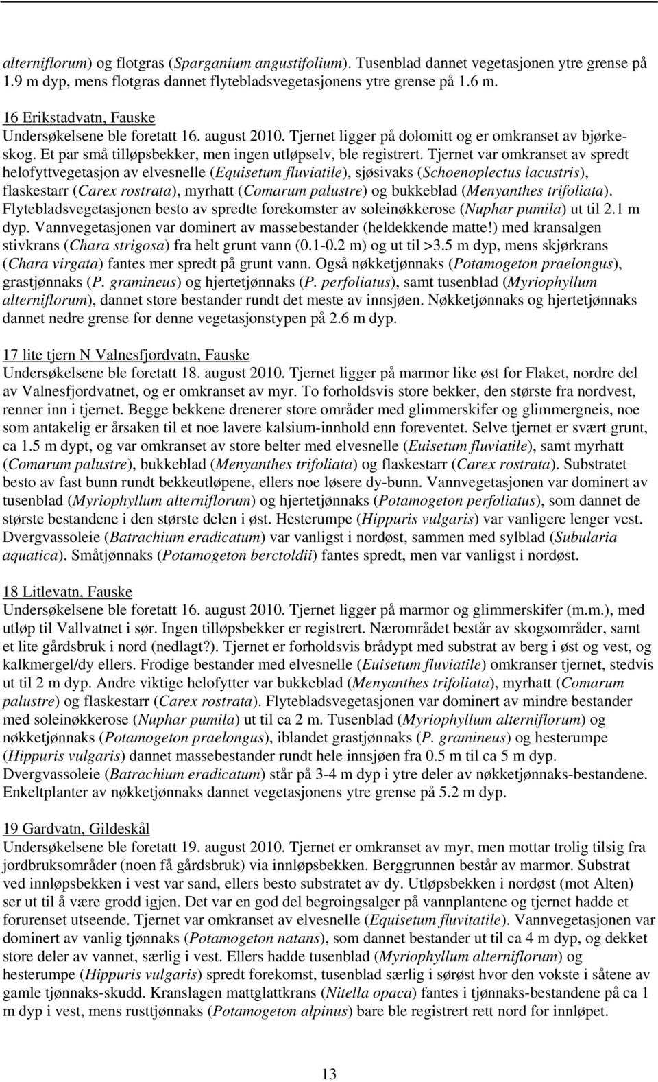 Tjernet var omkranset av spredt helofyttvegetasjon av elvesnelle (Equisetum fluviatile), sjøsivaks (Schoenoplectus lacustris), flaskestarr (Carex rostrata), myrhatt (Comarum palustre) og bukkeblad