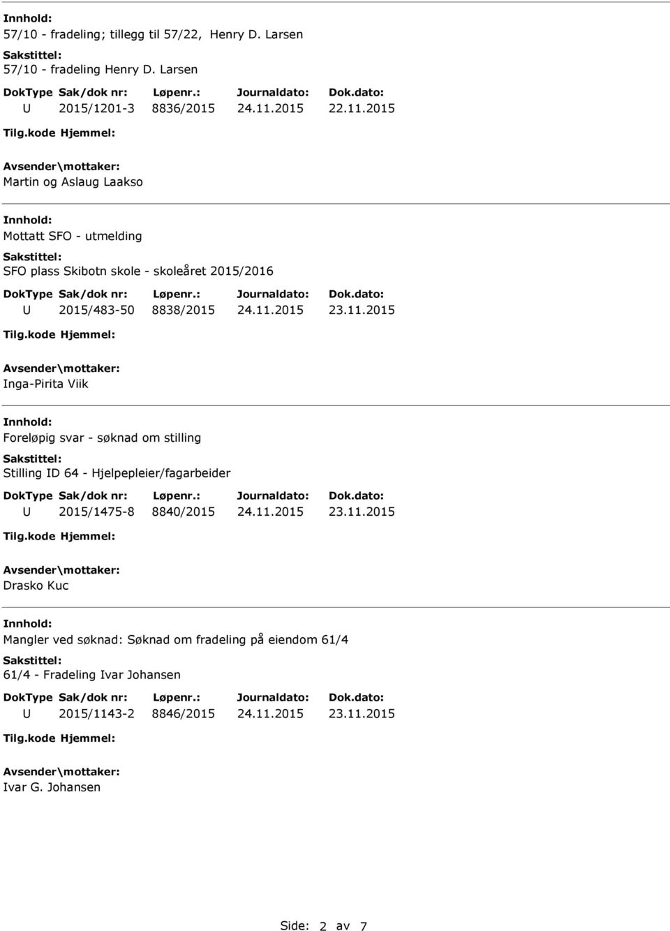 nga-pirita Viik Foreløpig svar - søknad om stilling Stilling D 64 - Hjelpepleier/fagarbeider 2015/1475-8 8840/2015 Drasko